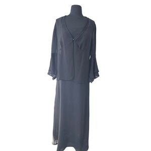 Plaza South Vintage Fornal Black Set 2 Piece Maxi Dress Bell Sleeve Sheer jacket